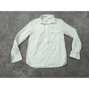 J Crew Shirt Womens 2 White Flecked Popover Long‎ Sleeve Chest Pocket Casual